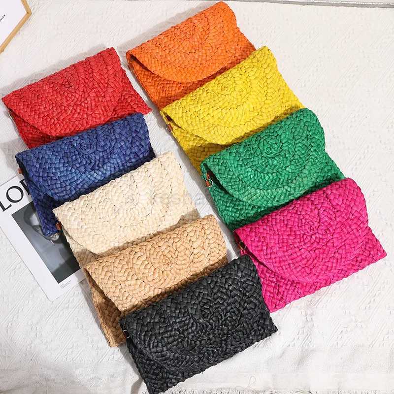 Corn Husk Weave Clutch Bag Women Ladies Fashion Simple Solid Straw Clutch Bag Evening Summer Casual Vacation Large Purse WomanXJ240729