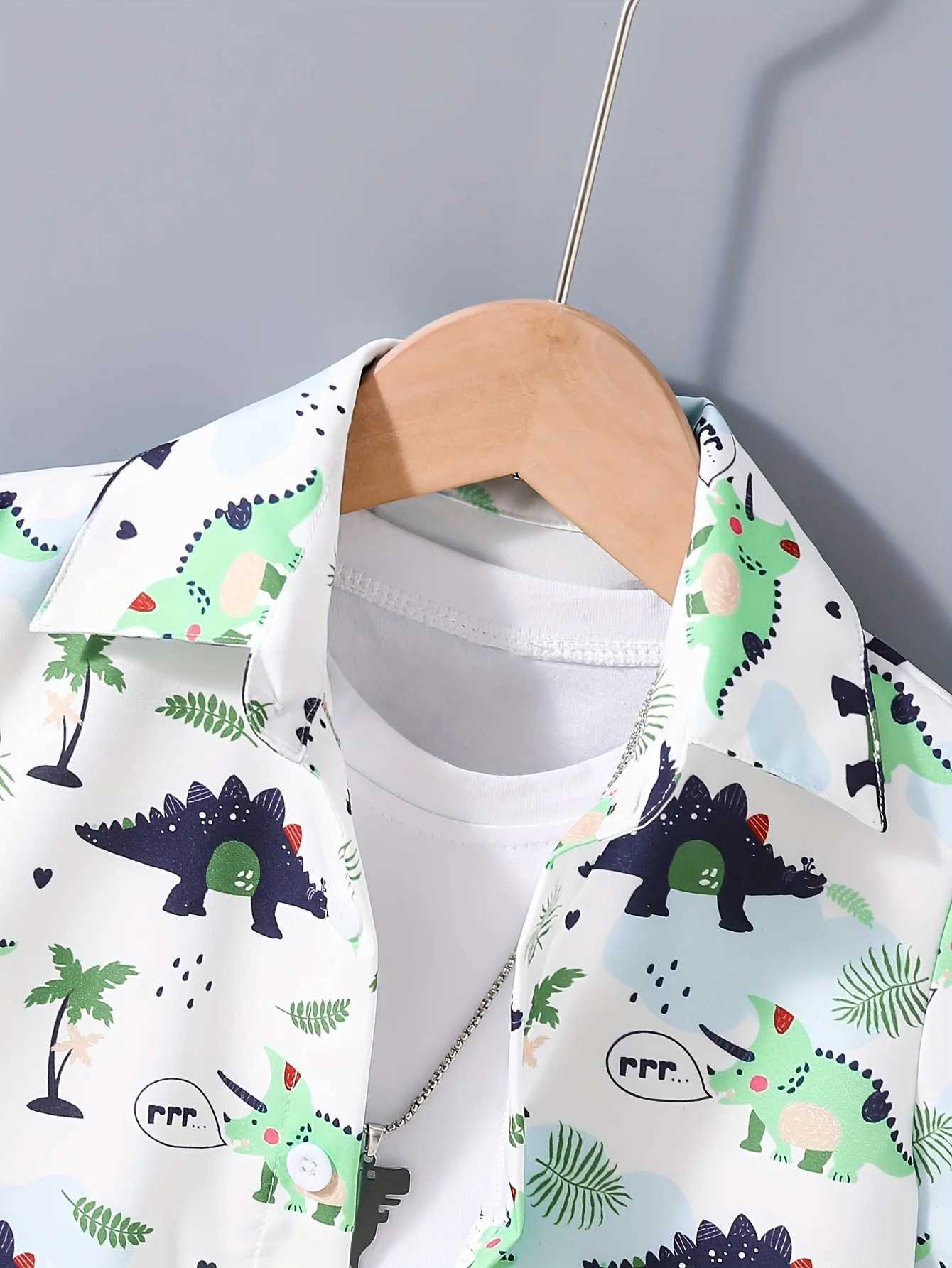Boys white fresh dinner short sleeved shirt casual top for summer childrenW240729