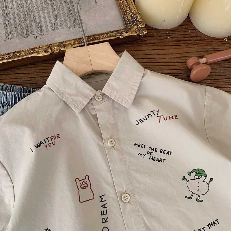 Childrens Cartoon Letter Summer New Baby Short sleeved Cotton Top 1-6Y Boys Casual ShirtW240729