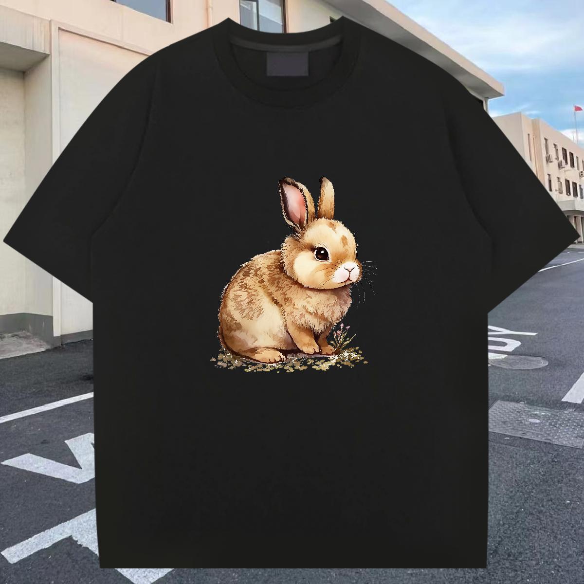 Wholesale Mens Tshirts 230g 100% Cotton Hip Hop Street rabbit Custom Print Oversized Round Neck Short Sleeve Classic T Shirt For Man Tops Tees
