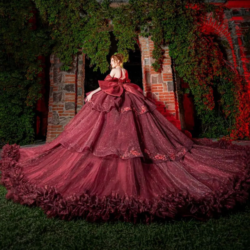 Bury Quinceanera For Girl Applique Lace Bow Beaded Graduatin Party Prom Dress Sweet 16 vestidos de 15 anos
