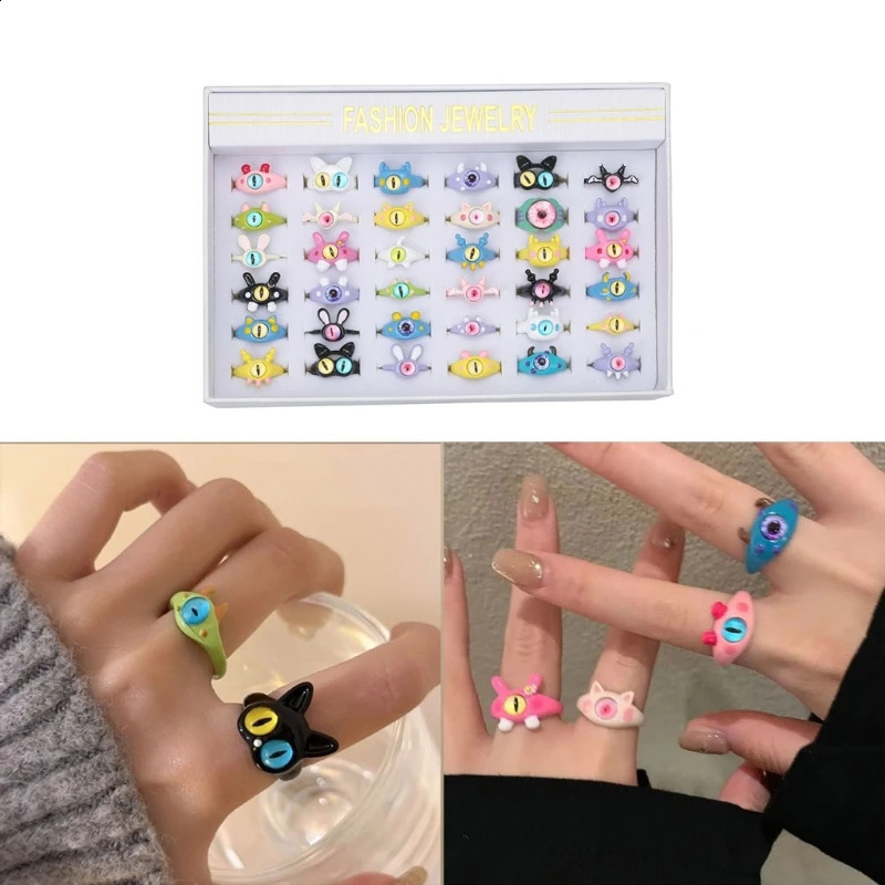 36 pieces of female monster rings big eyed open couple punk jewelry airdrop 240723