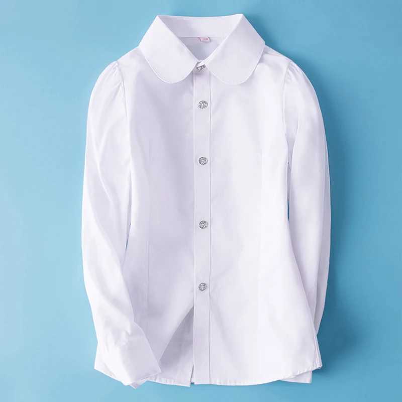 Preppy White Blouses for Girls Shirts School Uniform Childrens Clothing Autumn Youth Clothing Top 6 8 9 10 14 Year OldW240729