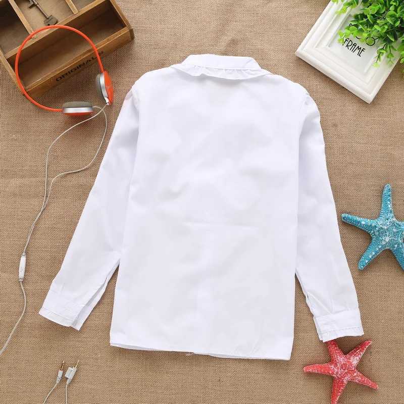New Summer Spring Girls Lace Pure Cotton White Baby Girls Shirt Long SleeveW240729
