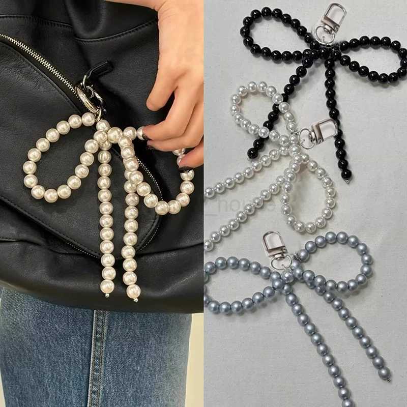Korean Sweet Pearl Bow Phone Charm Pendant Keychain for Bag IPhone Samsung Accessories Women Girl Strap Lanyard Pendant DecorL240729