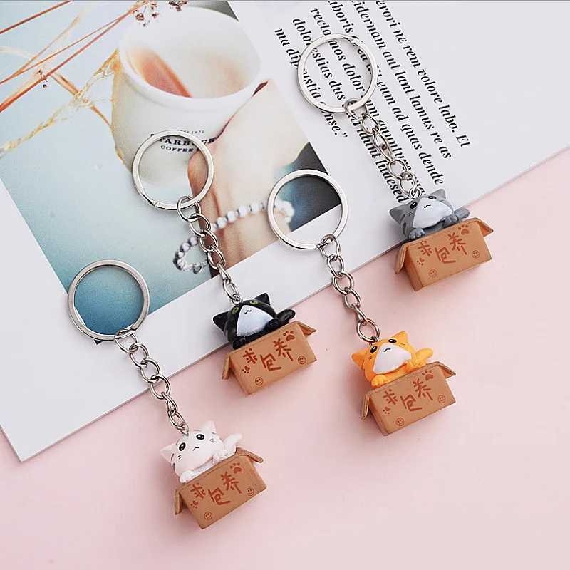 Cat And Box Cute Cat Couple Keychain Cat Car Key Chain Ladies Bag Pendant Small Jewelry Animal Key Ring Dating/Anniversar/GiftL240729