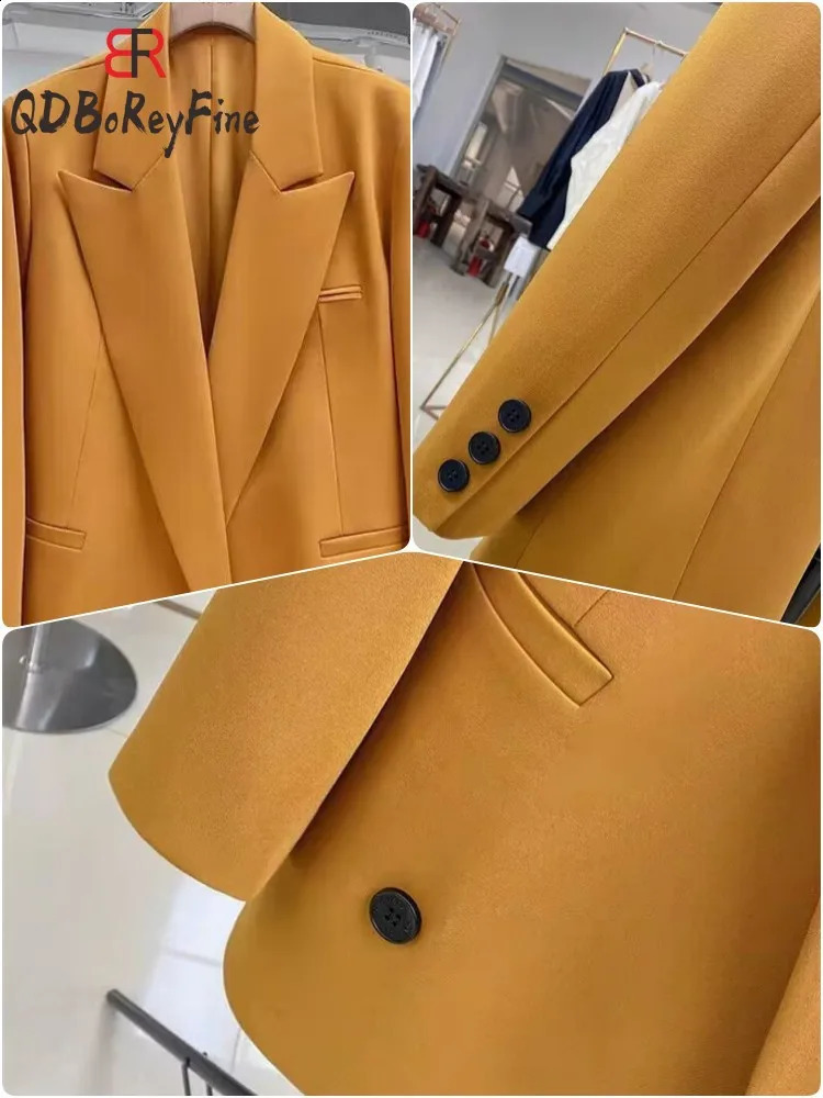 Oversize Blazer Women Elegant Office Ladies Long Sleeve Tops Double Breasted Blazer Mujer Spring Casual Suit Jackets Femme 240727