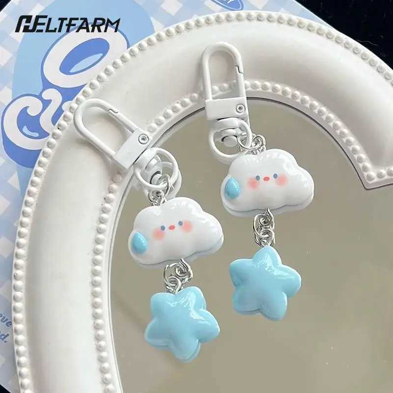 1PC Cute Cloud Blue Star Keychain for Car Keys Accessories Original Design Kawaii Keyring Women Handbag Bag Pendant Key ChainsL240729