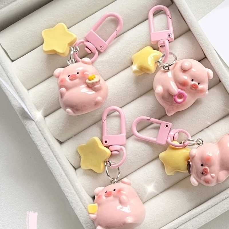 3D Pink Pig Keychain Pendant Cartoon Resin Charm Key Rings Hangings Keychain For Girl Boy DropshippingL240729