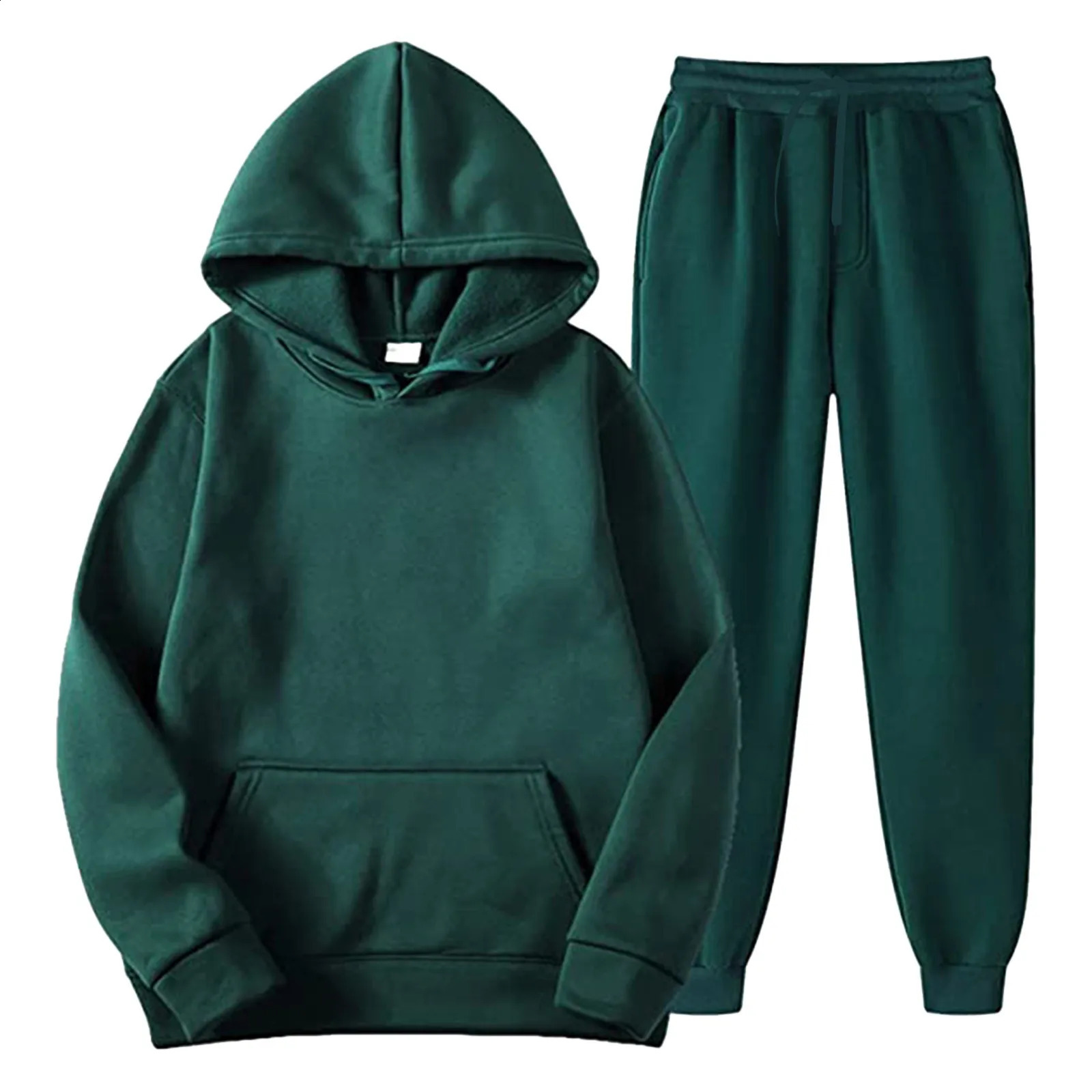 Men Women Warm 2 Piece Sets Long Sleeve Hooded Pocket SweatshirtLong Pant Sport Casual Tracksuit Set Solid Color Oversized Suit 240729