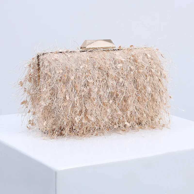 Pink Bag Fashion Tassesl Clutch Bag Women Cute Fluffy Purse Elegant Crossbody Chain Shoulder Wedding Party Bag Female HandbagXJ240729