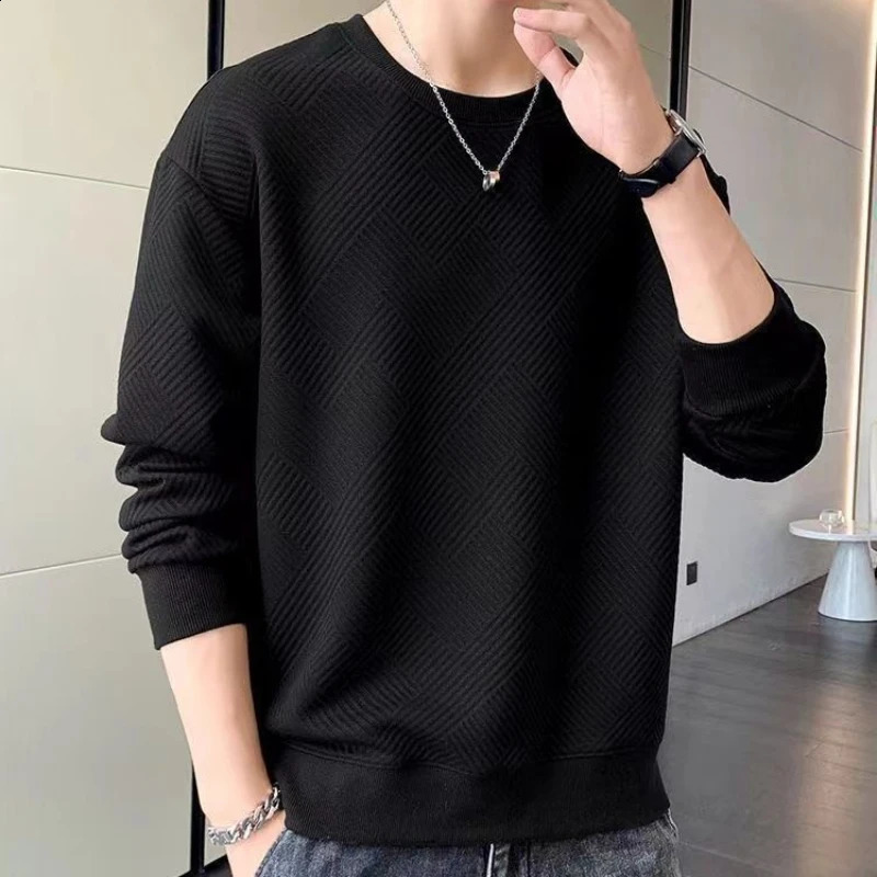 T Shirt for Man Unicolor Top Plain Mens Clothing Sweatshirts White Full Sleeve Streetwear Polyester Harajuku Fashion Social Tee 240729