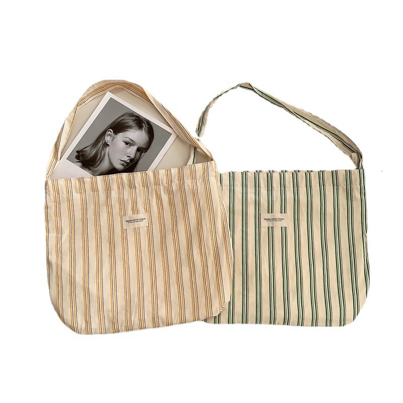 Striped shoulder large capacity underarm canvas female work bag, student crossbody backpack H729#14 ddmy f2ff