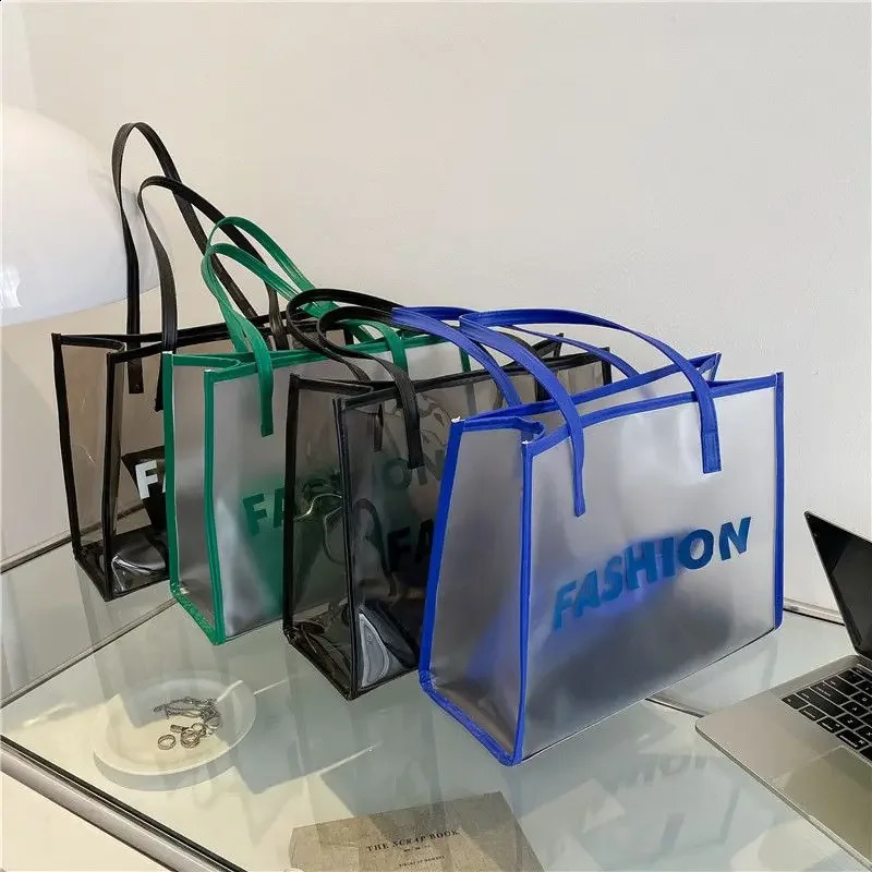Transparent Black Letter FASHION Square Large Capacity Womens Tote Bag Commuting One Shoulder Handheld Jelly 240729