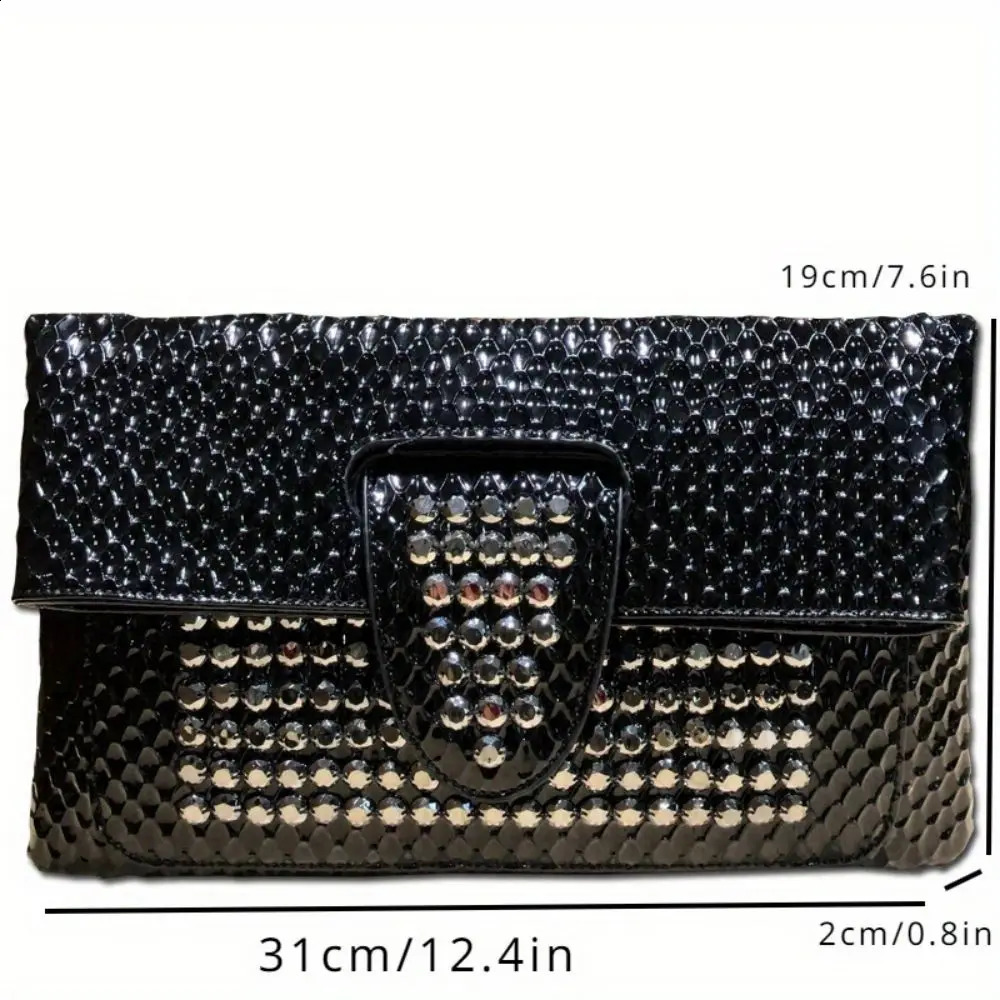 Womens Fashion Banquet Bag with Diamond Rivet Gothic Handbag Large Capacity Envelope One Shoulder Crossbody Handbag 240729