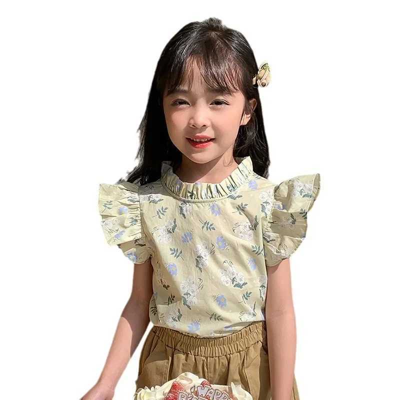 T-shirts 2-8T Flower Girls T Shirt Toddler Kid Summer Clothes Ruffles Short Sleeve Infant Floral Tshirt Cute Top OutfitL24729