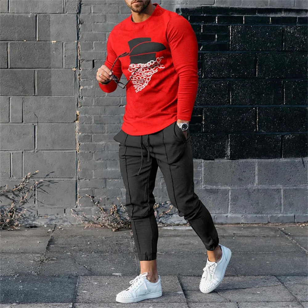 Mens T Shirt Pants Tracksuits 2 Piece Sets Print Sweatshirt Sweatpants Suits Casual T-shirts Trousers Sportswear Men Clothing 240821
