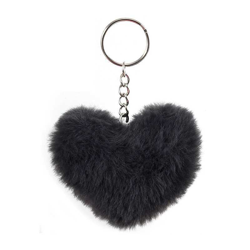 8CM Fluffy pompom Keychain Gifts for Women Soft Heart Shape Pompon Fake Rabbit Key Chain Ball Car Bag Accessories Key RingL240729
