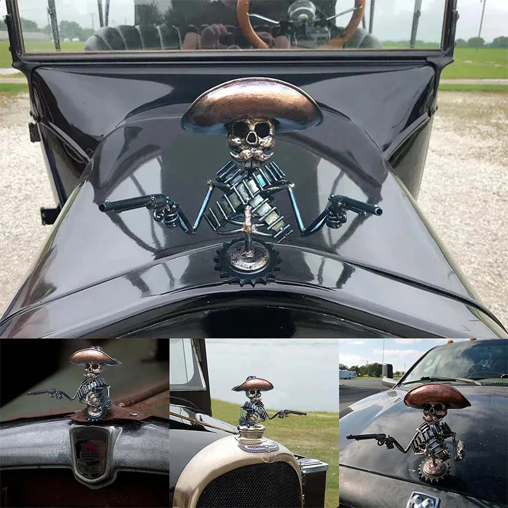 Cowboy Skull Gunner Hood Ornament Resin Sculpture Ornament Halloween Horror Atmosphere Props Holiday Gift Car Hood Decoration 240729 - view 3