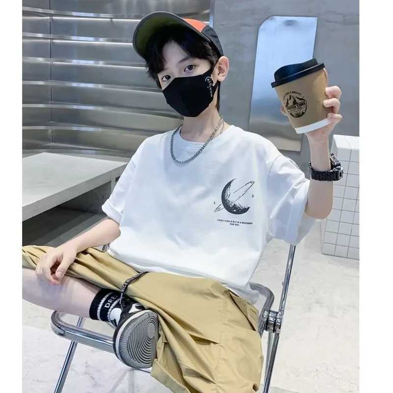 T-shirts Boys Short-sleeved T-shirt Summer Childrens Summer Dress Half-sleeved Black Top New Middle And Big Childrens Trendy T-shirtL24729