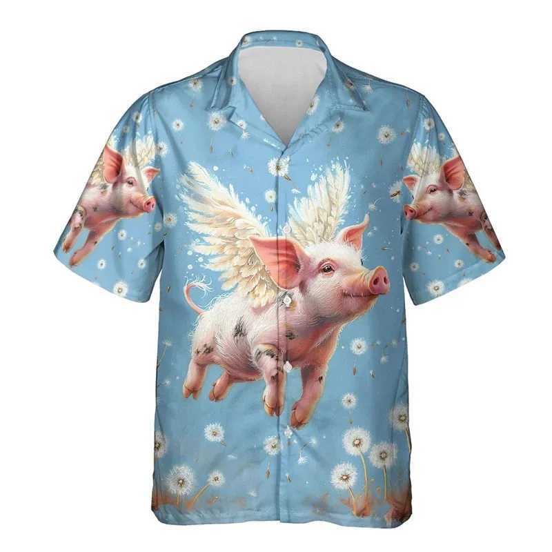 Interesting animal pig 3D printed beach shirt cute pig graphic shirt childrens clothing casual short sleeved boys shirtW240729