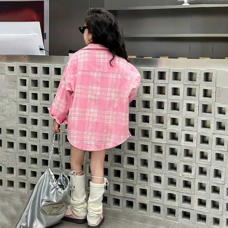 Girls solid color shirt spring and autumn thin long sleeved cotton jacket childrens shirt spring dress 2024 new itemW240729