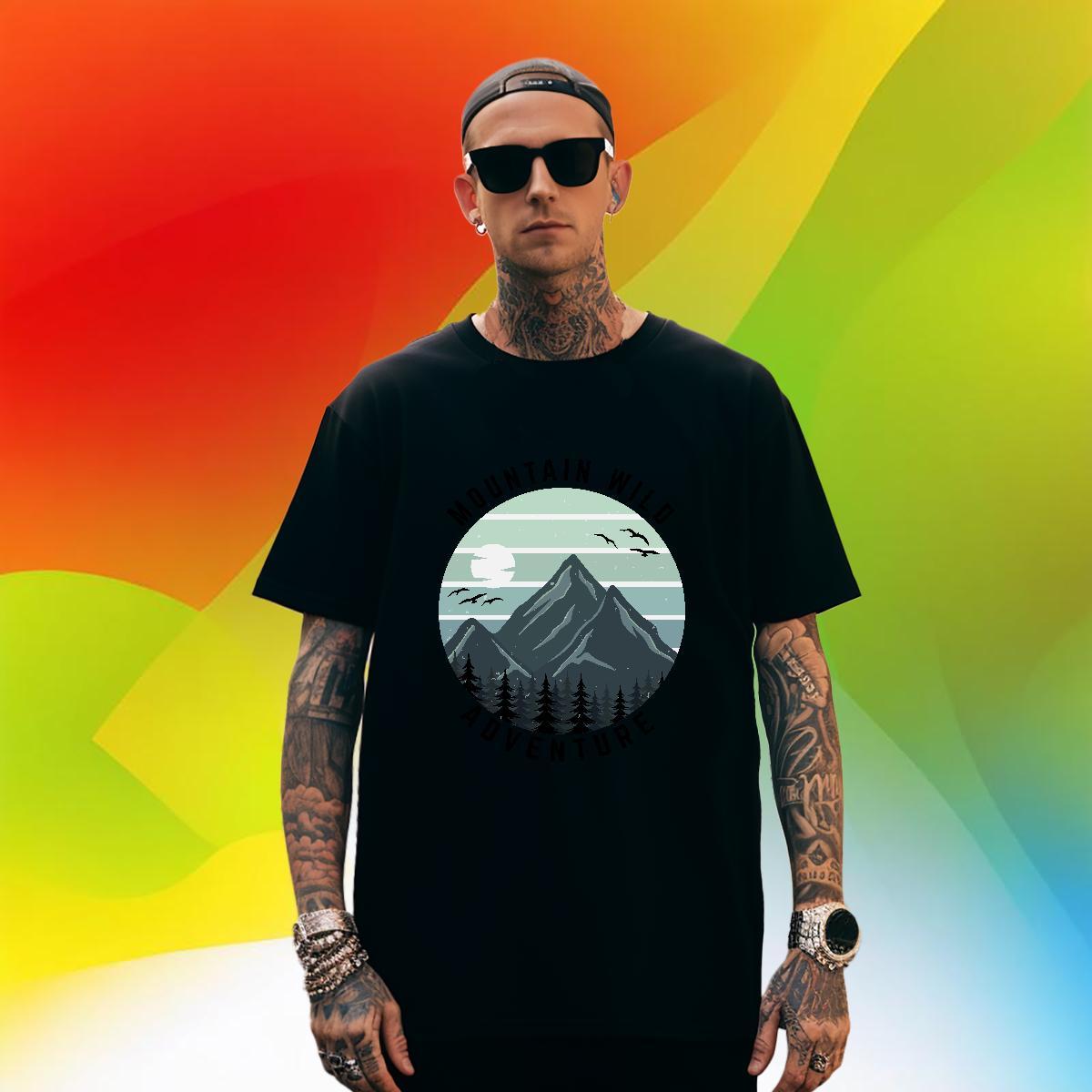 Free Shipping Men Clothes T-Shirt 230g 100% Cotton Summer Casual mountains Plus Size Custom Short Sleeve Soft Casual New Men T Shirts Tshirts