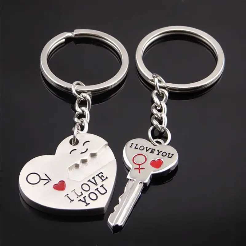 Hot Sale Zinc Alloy Silver Plated Lovers Gift Wedding Favors Couple My Heart Keychain Fashion Keyring Key Fob Creative Key ChainL240729