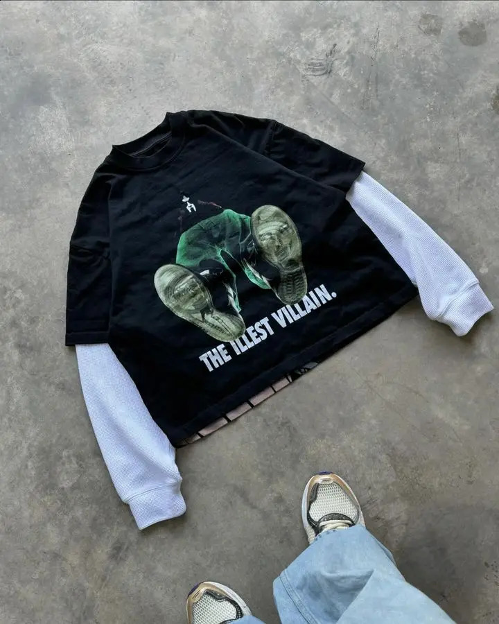 Street clothing Tshirt Y2K Gothic hiphop cartoon graphic letter printing oversized mens round neck cotton short sleeved top 240819