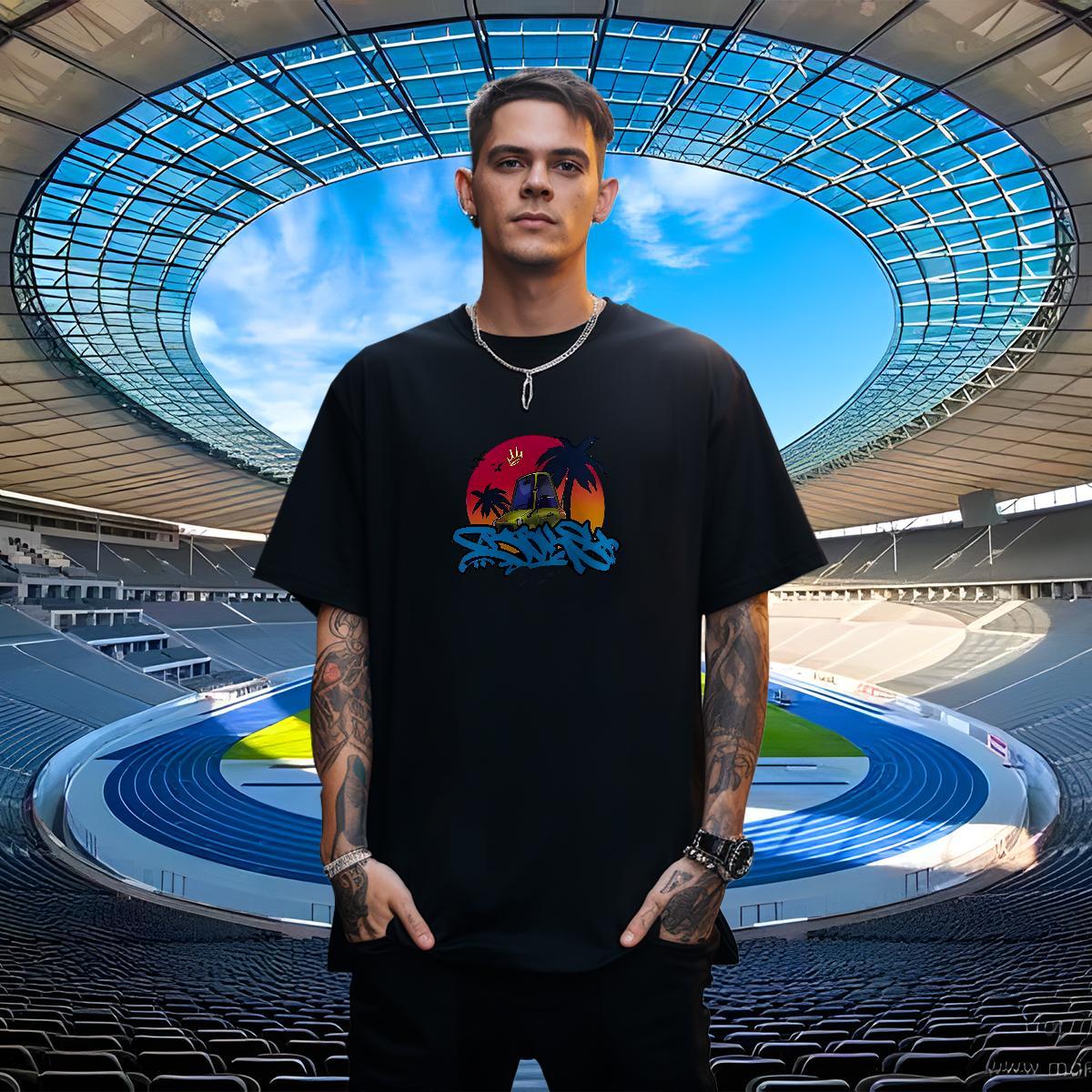 Soft Tshirts 230g Pure Cotton Sport car DIY Printed Short Sleeve Soft 2024 New T Shirts Men Tops