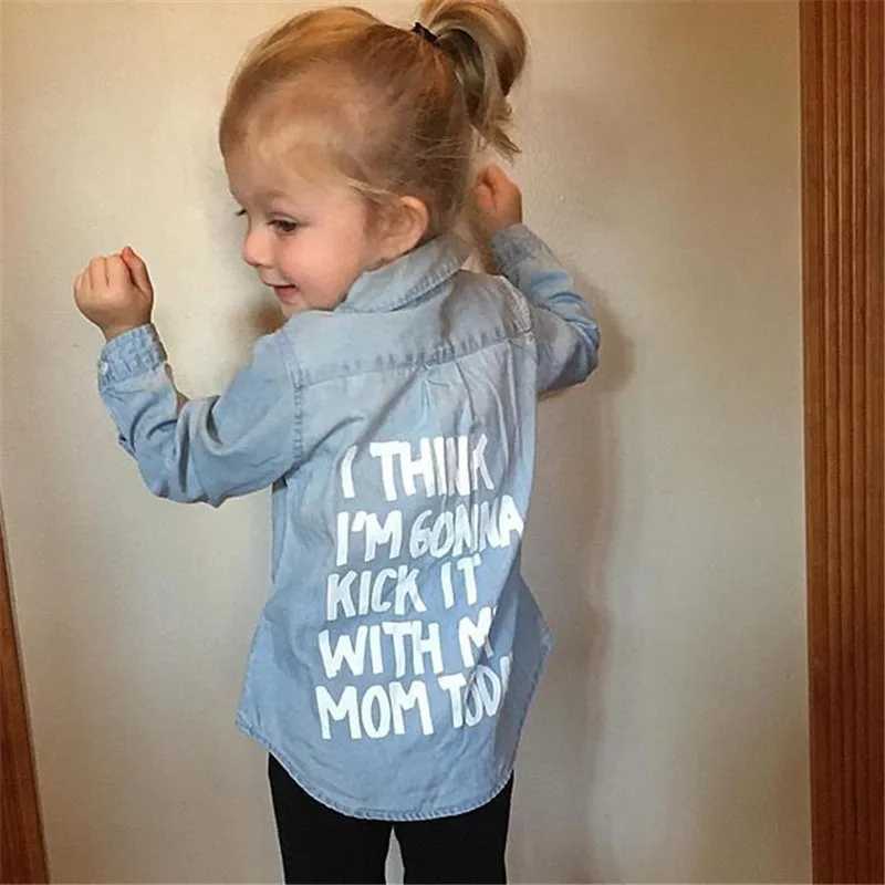 1-6 year old baby denim shirt top childrens letter printed long sleeved shirt top childrens boys and girls denim shirt topW240729