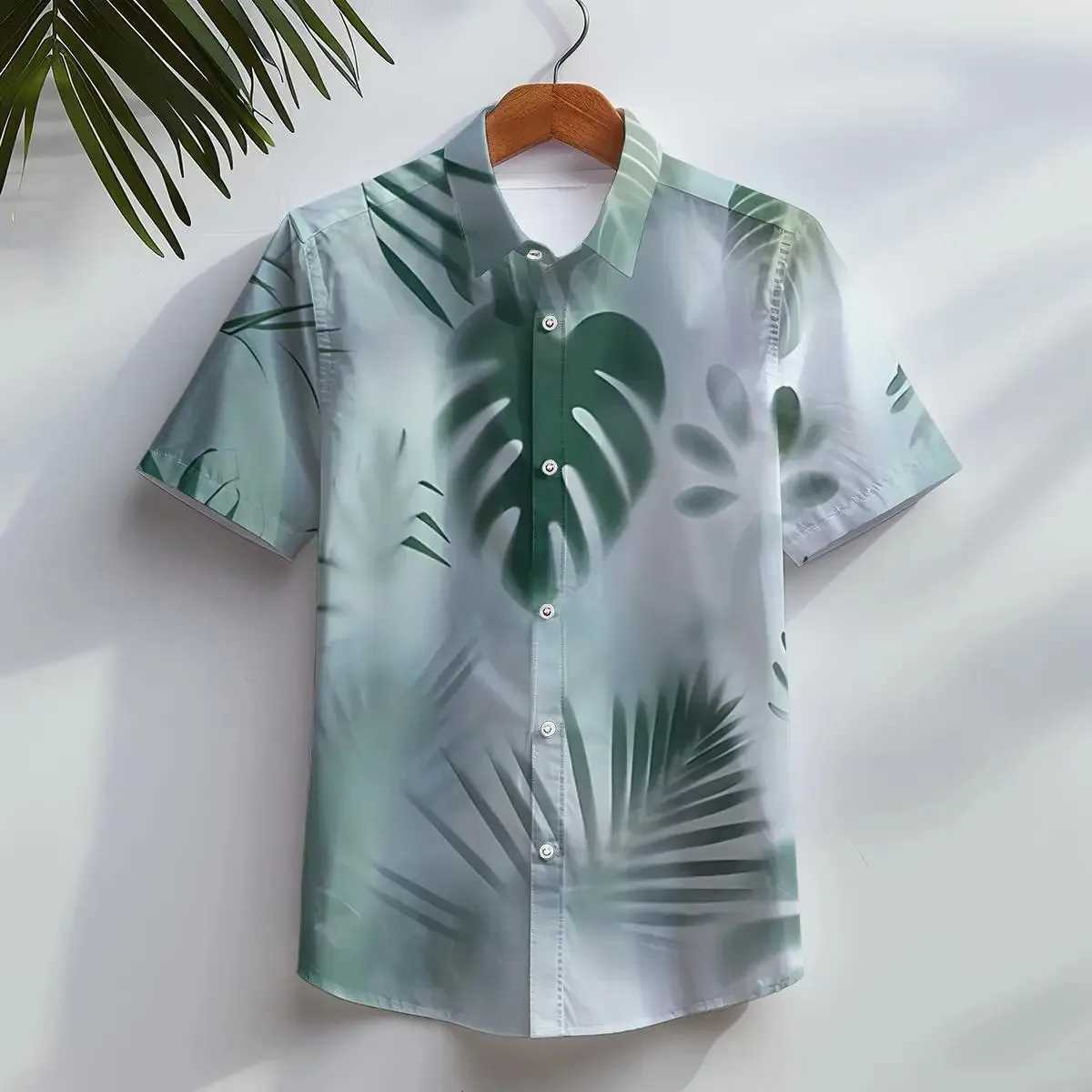 Childrens clothing shirt 3D printed leaf graphic fashion button short sleeved top with lapel plant shirt for summerW240729