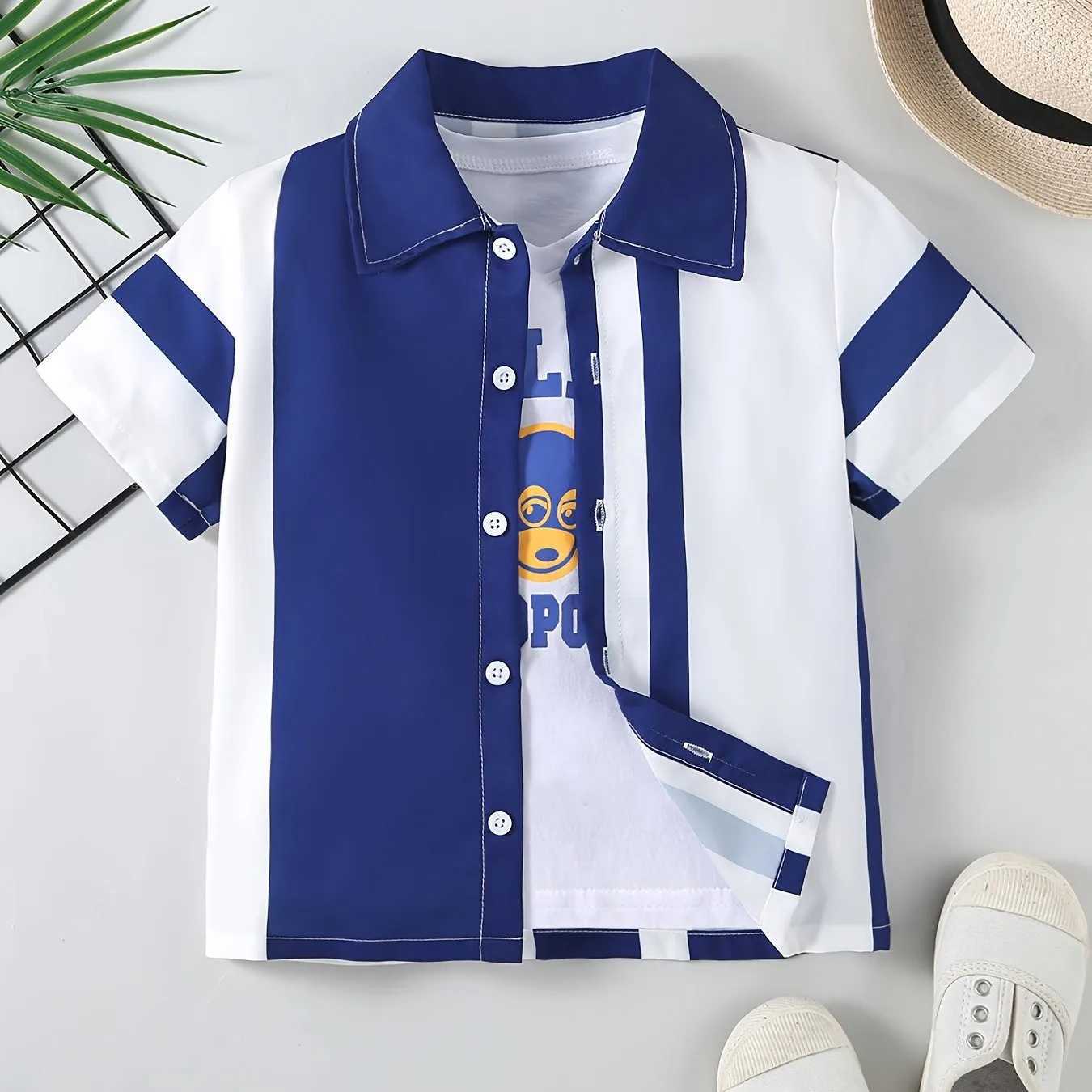 2024 Childrens Clothing Girls Shirt Tropical Coconut Tree Pattern Shirt Boys Fashion Short sleeved Top Collar ShirtW240729