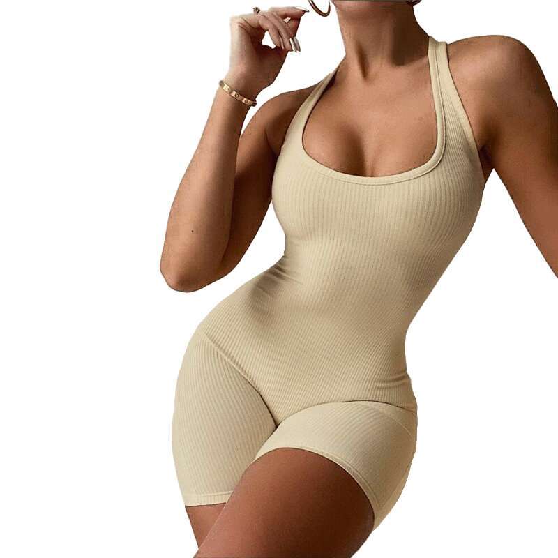 Fashionable Summer Womens Solid Color Hollow Neck Hanging Sexy Slim Fit Backless Jumpsuit Shorts Yoga Top Yoga Jackets for Women Full Zip Long