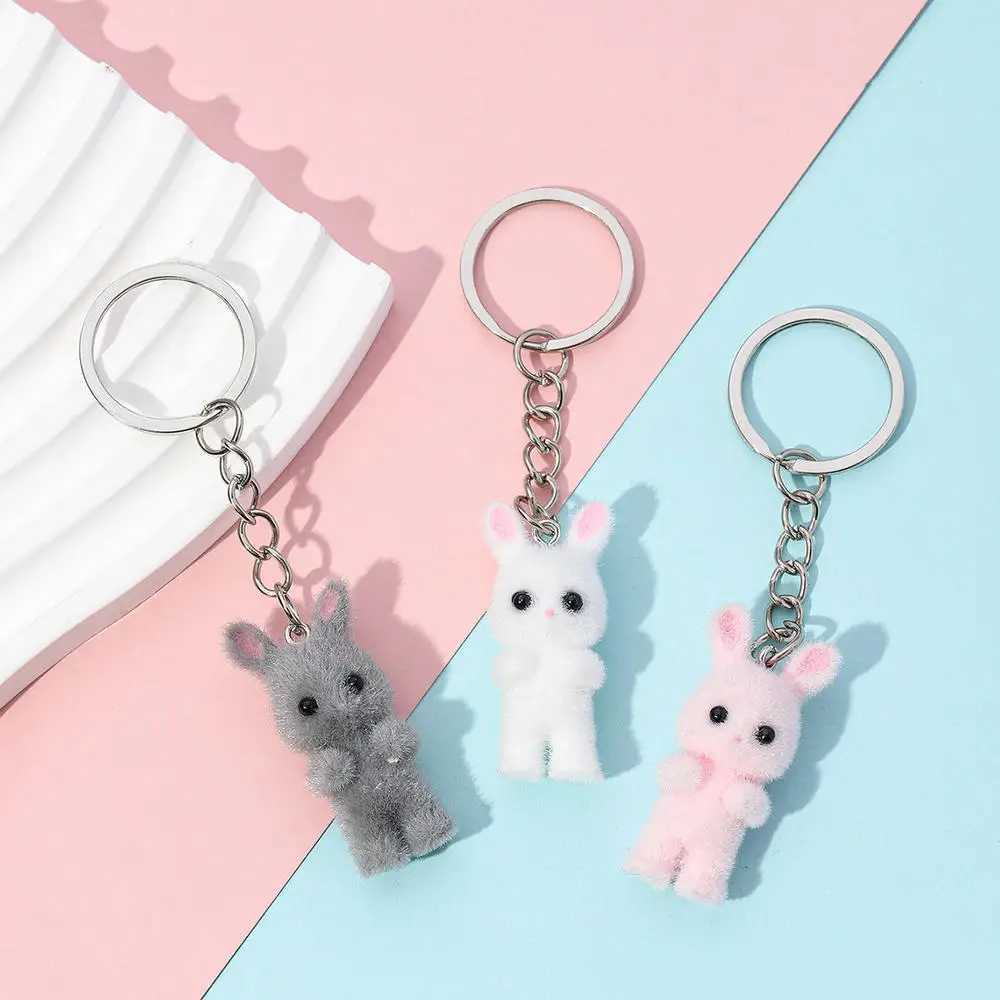 3D Cartoon Cute Cat Keychain Resin Flocking Kawaii Animal Car Key Bag Pendant Key Ring Souvenir Jewelry Gifts For Women MenL240729