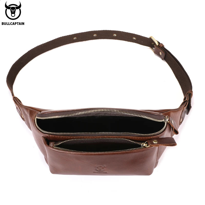 BULLCAPTAIN Cowhide Waist Bag Outdoor Sports Vintage Fanny Pack Crossbody bag shoulder bag chest bag 240729