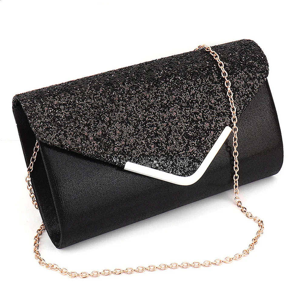 Women Envelope Evening Bag Glitter Ladies Chain Shoulder Shiny Banquet Long Purse Female Wedding Party Clutch Mini Handbag 240729