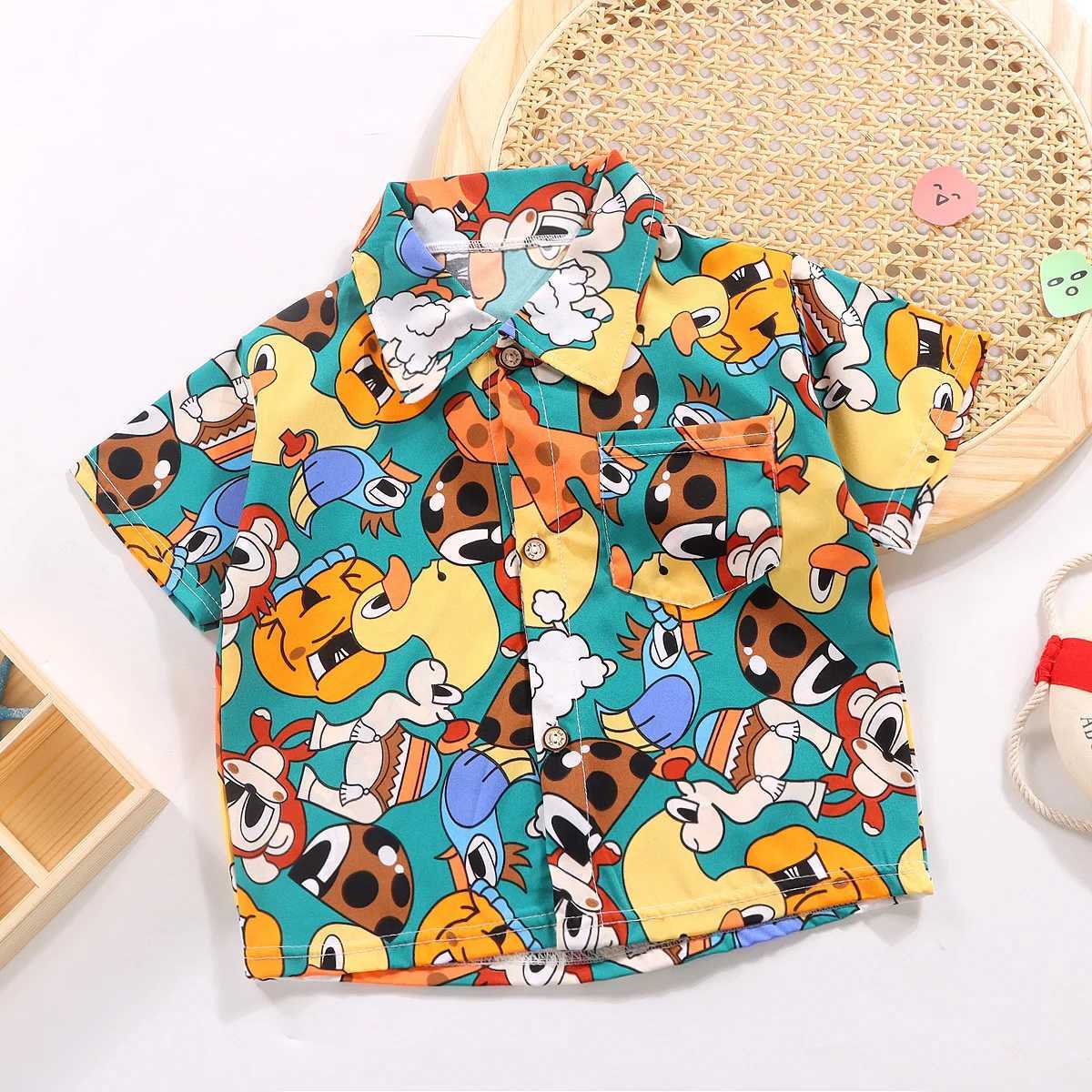 2024 Summer Boys and Girls 3D Printed Button Open Shirt Short Sleeve Casual Loose Portable T-shirtW240729