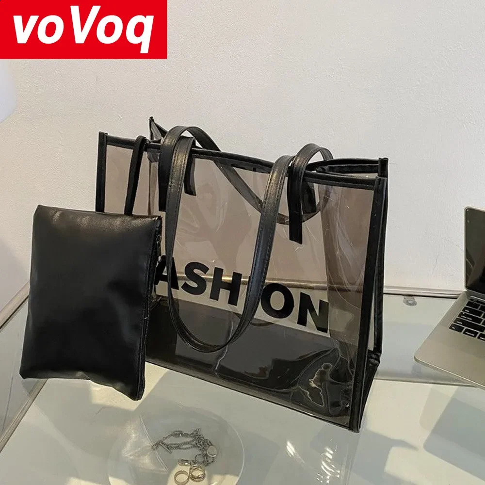 Transparent Black Letter FASHION Square Large Capacity Womens Tote Bag Commuting One Shoulder Handheld Jelly 240729