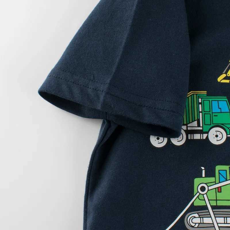 T-shirts 2024 Cartoon Excavator Print Boys T Shirt for Summer Childrens T-Shirts Short Sleeves O-Neck Kids Clothes Toddler Cotton TopsL24729