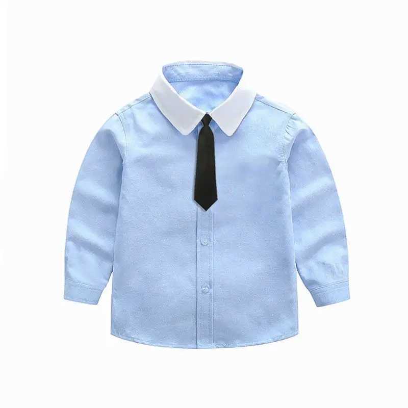 2-16 year old childrens party shirt baby clothing school uniform boys shirt blue patch work long sleeved shirt childrens topW240729