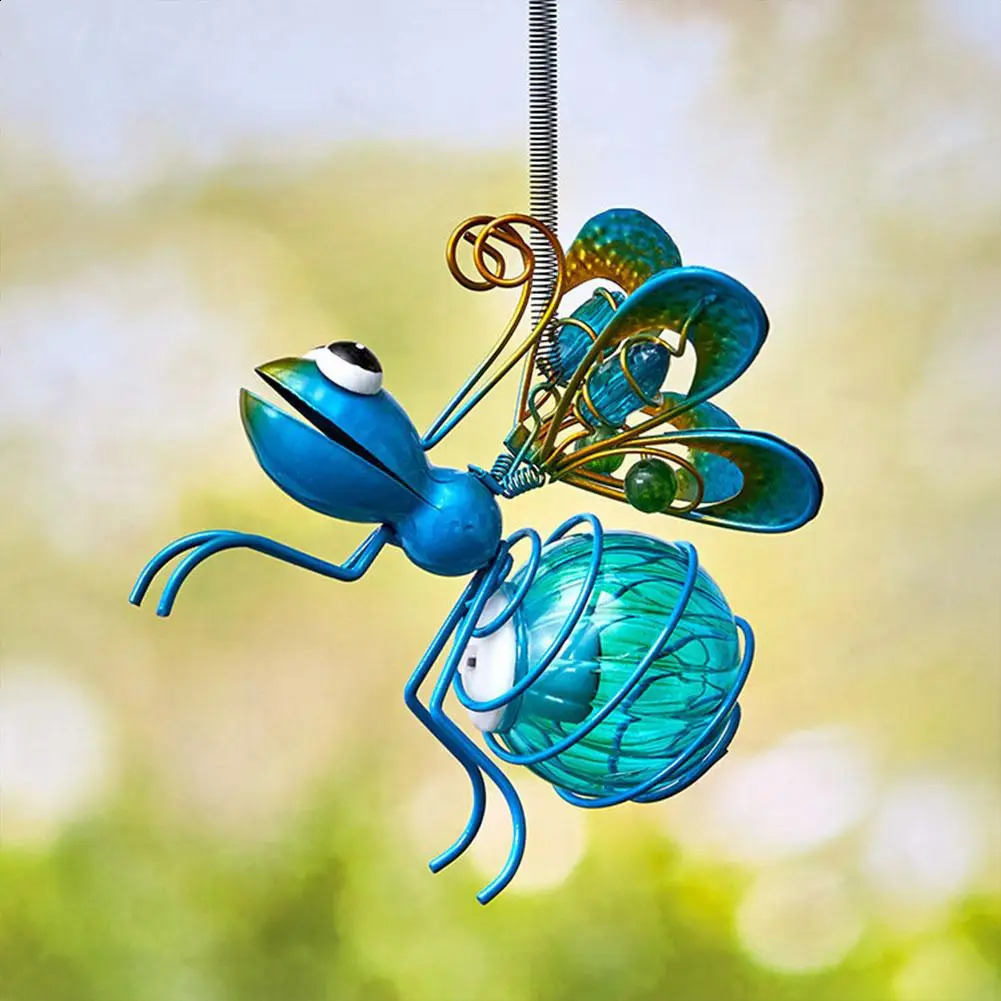 Solar Iron Insect Statue With LED Fairy Light Outdoor Waterproof Hanging Tree Ornament For Fence Yard Courtyard Garden Art Decor 240729