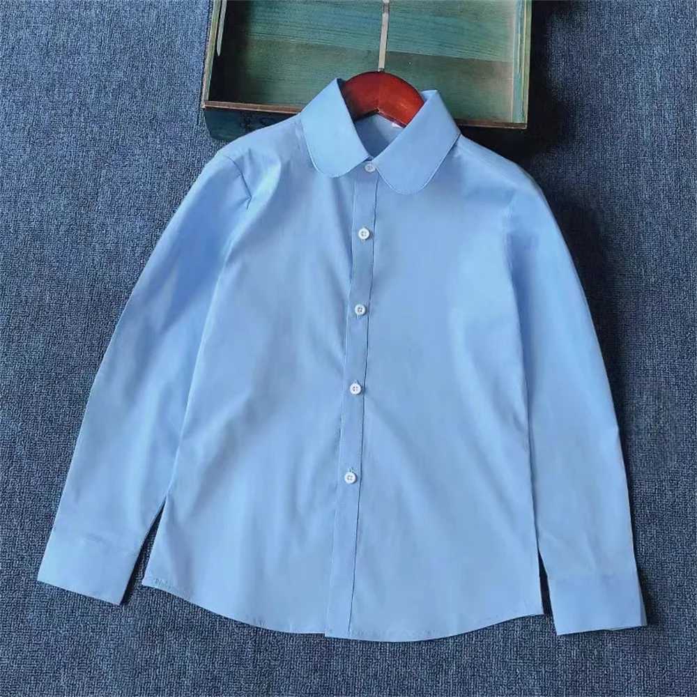 Summer autumn childrens long sleeved cotton shirts blue white school uniforms suitable for boys and girls student shirts childrens clothingW240729