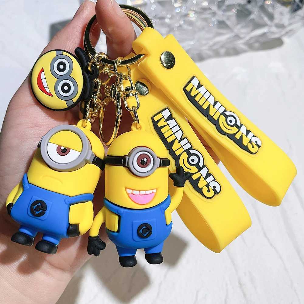 Kawaii Minions Keychain Cartoon Toys Model Silicone Pendant Keyring Cosplay Chinese Zodiac Car Backpack Key Holder AccessoriesL240729