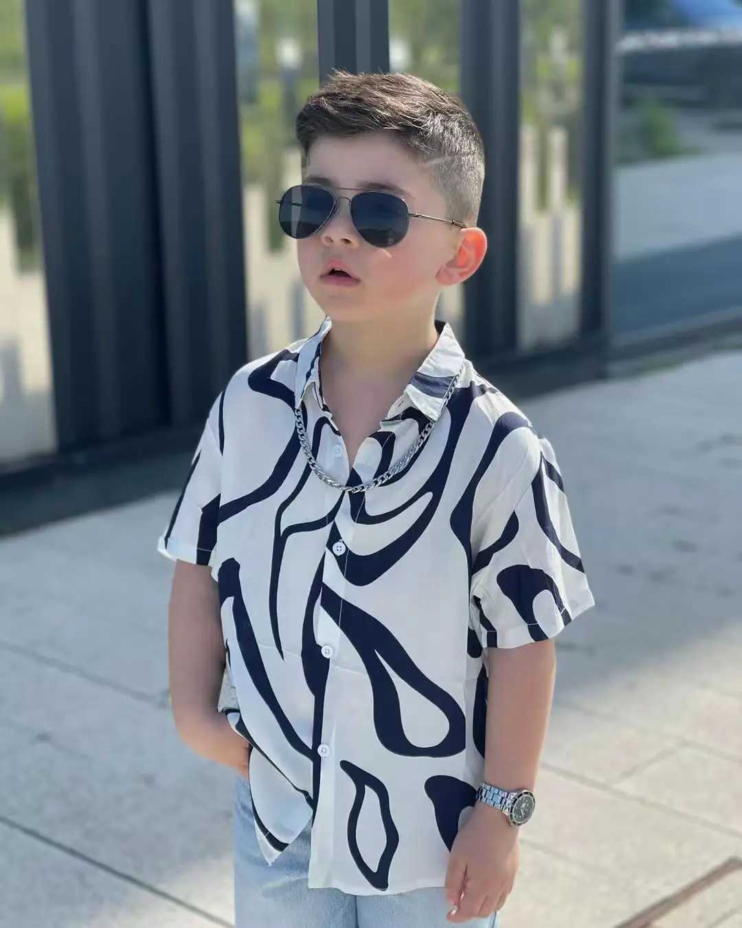 2023 Boys Summer Shirt Fashion Short Sleeve Boys Shirt 3-8Age Childrens Shirt Baby Shirt TopW240729