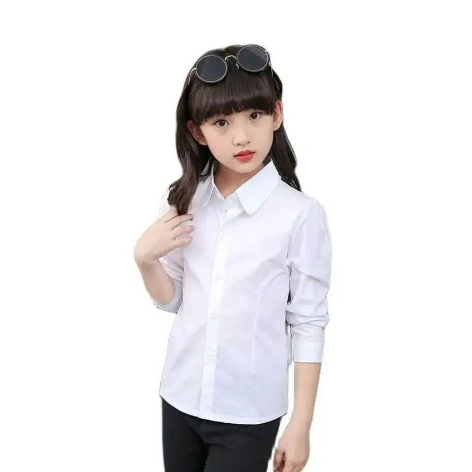 Girls White Blouse Solid Color Blouse Girls Casual Style Children Blouse Spring Autumn Girls Clothes 6 8 10 12 14W240729