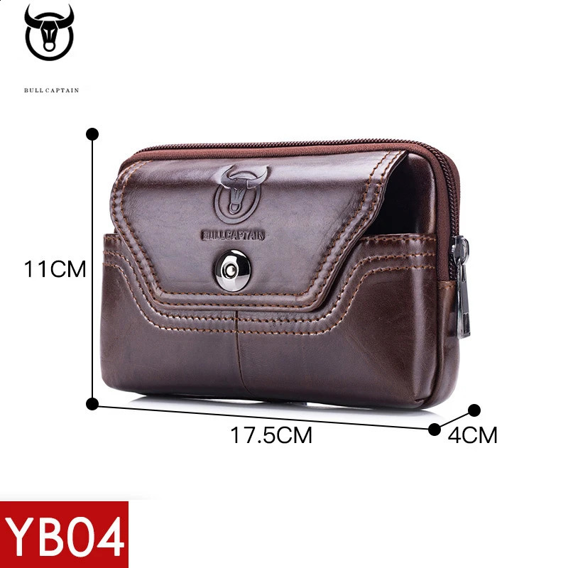 Bullcaptain Genuine Leather Men Fashion Waist Pack Vintage Travel Sport Belt Running Bags For Male Phone Clutch Wallet JYB072 240729