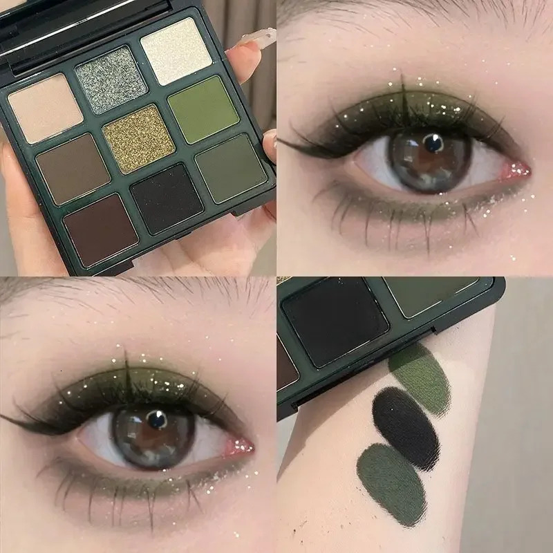 9 Colors Eyeshadow Palette Green Smoky Long Lasting Waterproof Matte Shadow Natural Shimmer Eye Pigments Makeup Cosmetics