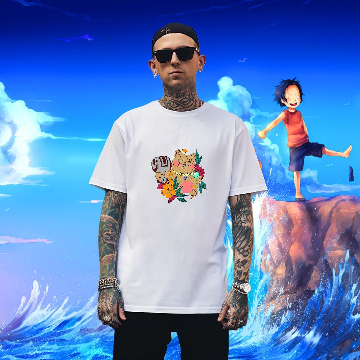Classic Men Clothes T-Shirt 100% Cotton 230g Street Casual cat Anime Breathable Short Sleeve DIY Man T Shirts Polos
