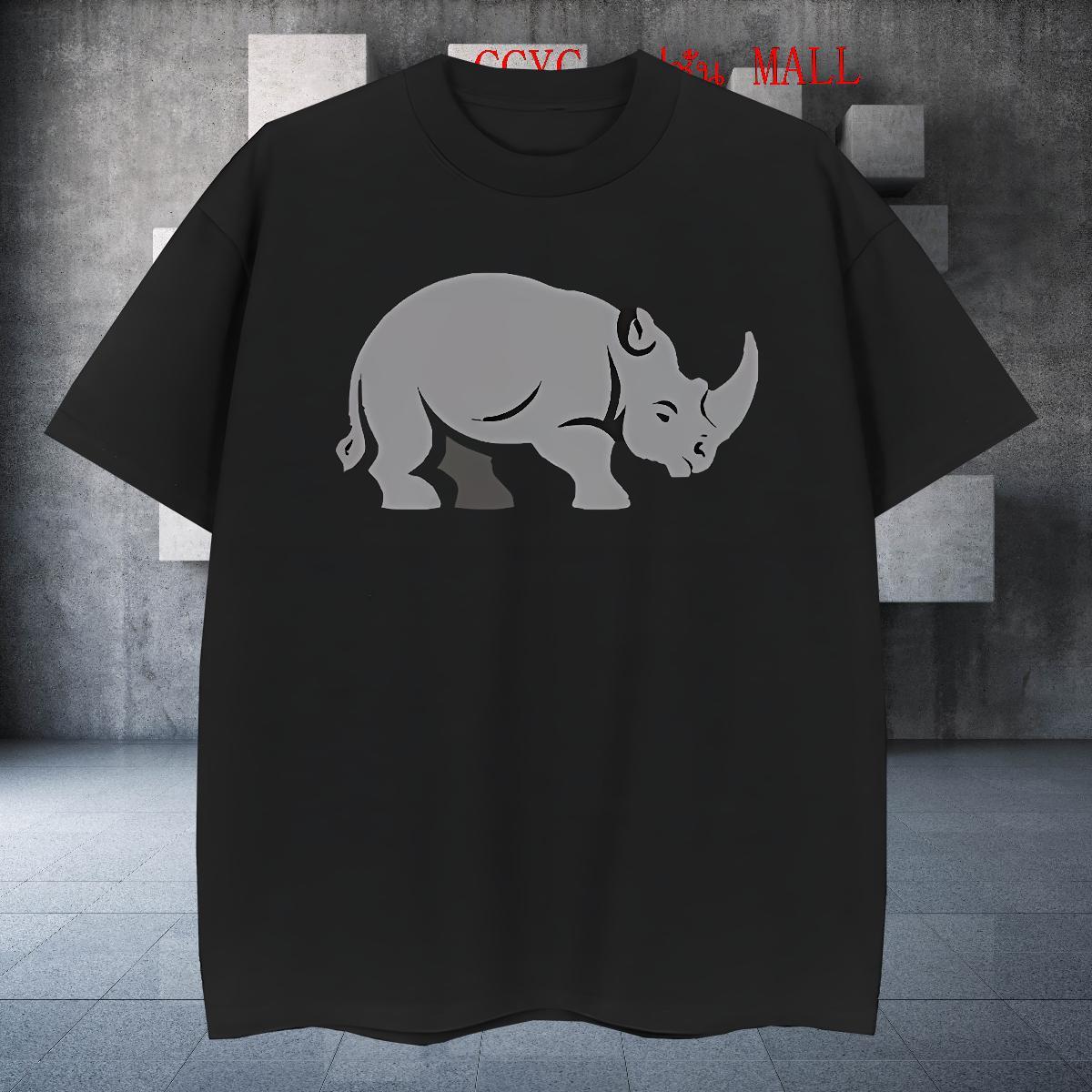Loose Men Tops Tees 230g Cotton Daily Outfit rhinoceros Anime Print Breathable Crew Neck 2024 New Men T Shirts Polos